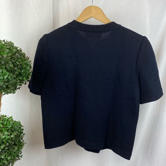 St John Black Santana Knit Short Sleeve Zip Sweater Top 6 - Picture 3 of 7